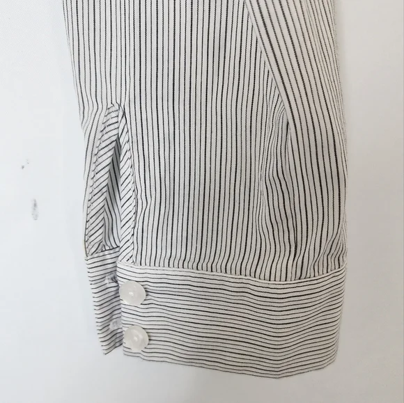 Sheike top pin striped long sleeve notch collar wrap shirt - size 10 - Picture 6 of 10